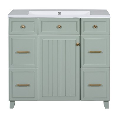 Vynxaria 36" Bathroom Vanity Cabinet with Sink Top Combo Set , Green ,Single Sink,Shaker Cabinet with Soft Closing Door and 3 Drawers