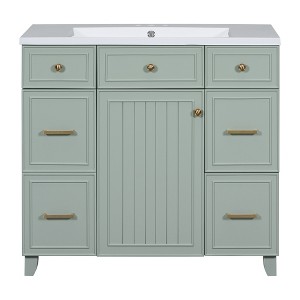 Vynxaria 36" Bathroom Vanity Cabinet with Sink Top Combo Set , Green ,Single Sink,Shaker Cabinet with Soft Closing Door and 3 Drawers - 1 of 4