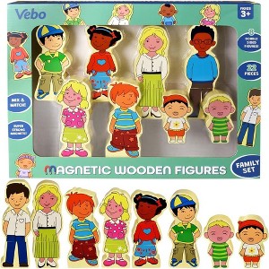 VEBO 22pc Wooden Magnetic Figures Mix & Match Family Set - Compatible with All Magnetic Tiles Sets - Educational STEM Building Toy Pretend Playset - 1 of 4