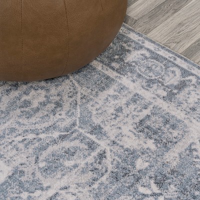 Shaii Global Blue and Light Gray Washable Medallion Rug