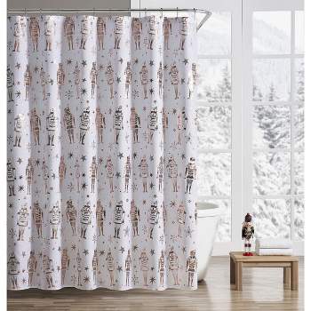 Kate Aurora Tis The Season Dusty Rose Metallic Christmas Toy Soldiers & Nutcrackers Fabric Shower Curtain - Standard Size