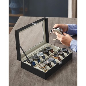 SONGMICS Watch Box, 12-Slot Watch Case with Large Glass Lid, Removable Watch Pillows, Watch Box Organizer, Gift for Loved Ones - 1 of 4