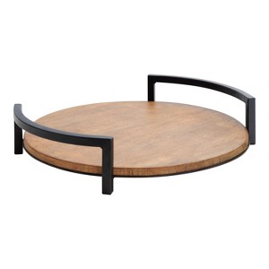 Kate and Laurel Ficher Tray, 15" Diameter, Rustic Brown and Black - 1 of 4