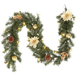 6 FT Christmas Garland with Lights,Battery Operated Lighted Garland with Pine Cones Red Berries,Christmas Decor Mantle Fireplace Indoor Outdoor Home - 1 of 4