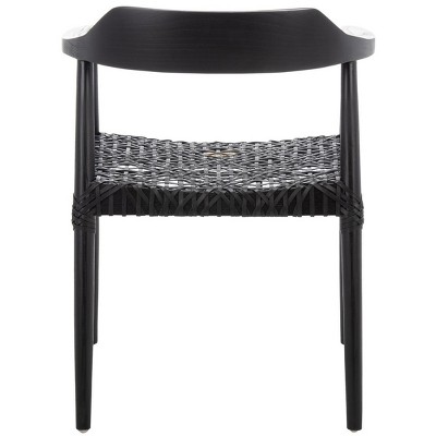 Munro Black Leather Woven Accent Chair with Wood Frame