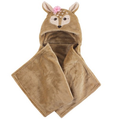 Hudson Baby Infant Girl Hooded Animal Face Plush Blanket, Fawn, One Size