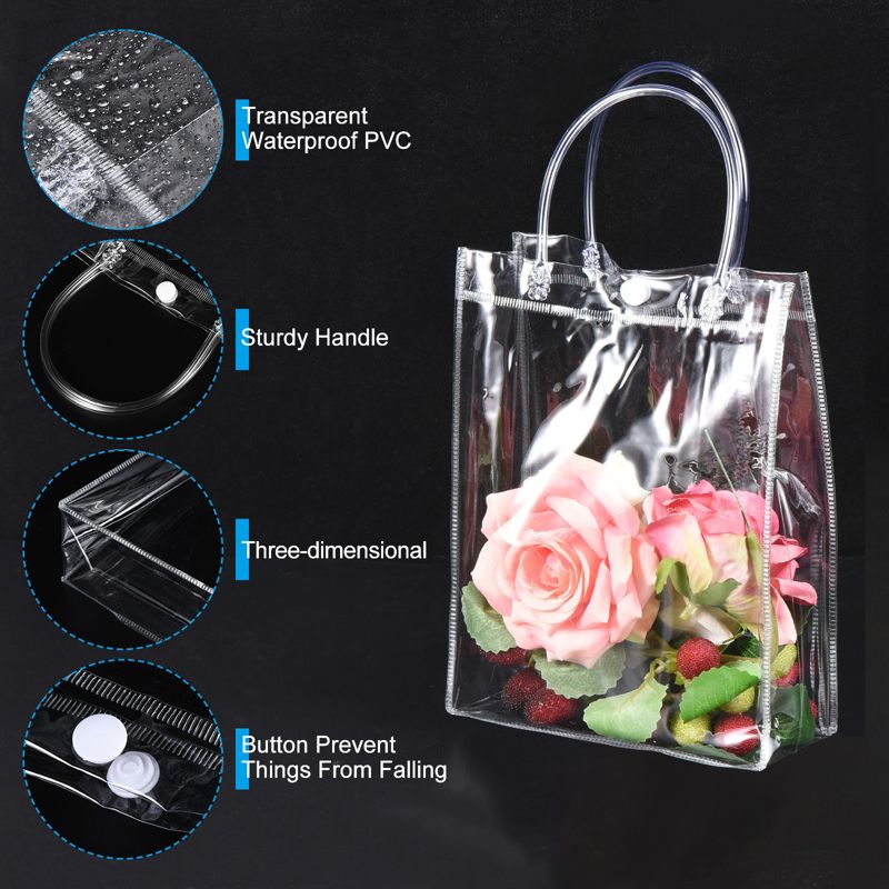 Unique Bargains Party Wedding Reusable Mini PVC Plastic Gift Wrap Tote Bag with Handles Clear 9" x 6.7" x 2.8" 25 Pack, 3 of 6