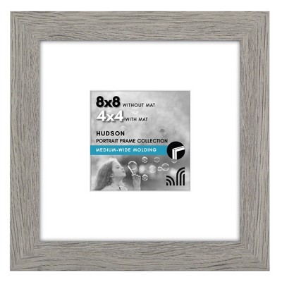 Americanflat 8x8 Picture Frame with Shatter-Resistant Glass - Use as 4x4 Frame with Mat or Display 8x8 Photo Without Mat - Grey Wood