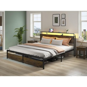 LOVMOR Full Queen King Size Platform Bed Frame with LED Lights, Charging Station, No Box Spring Needed, Easy Assemble - 1 of 4