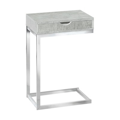 Monarch Specialties Accent Table C-Shaped End Side Snack Storage Drawer Living Room Bedroom Metal Laminate Grey Chrome Contemporary Modern