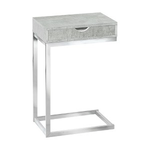 Monarch Specialties Accent Table C-Shaped End Side Snack Storage Drawer Living Room Bedroom Metal Laminate Grey Chrome Contemporary Modern - 1 of 4