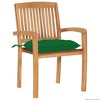 vidaXL Solid Teak Wood Patio Chairs with Green Cushions - Weather-Resistant, Stackable Outdoor Seating - 2 of 4