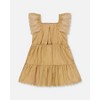 Deux par Deux Girl Chambray Dress with Embroidery Golden Beige - 3 of 4