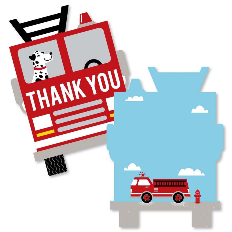 Big Dot of Happiness Fired Up Fire Truck - Shaped Thank You Cards - Firefighter Baby Shower Birthday Party Thank You Cards with Envelopes - Set of 12, 1 of 8