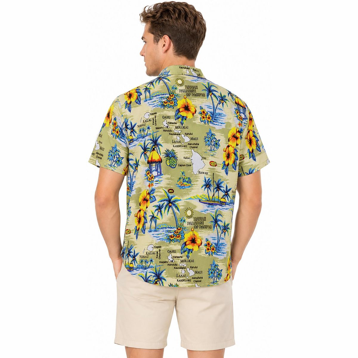 LA LEELA Mens Hawaiian Short Sleeve Button Down Shirt Men's Summer Shirts Casual Beach Vacation Hawaii Island Shirts for Men Funny 5XL Beige, Tree - thumbnail 2