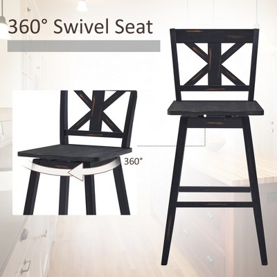 Set of 2 Black Swivel Rubber Wood Bar Stools