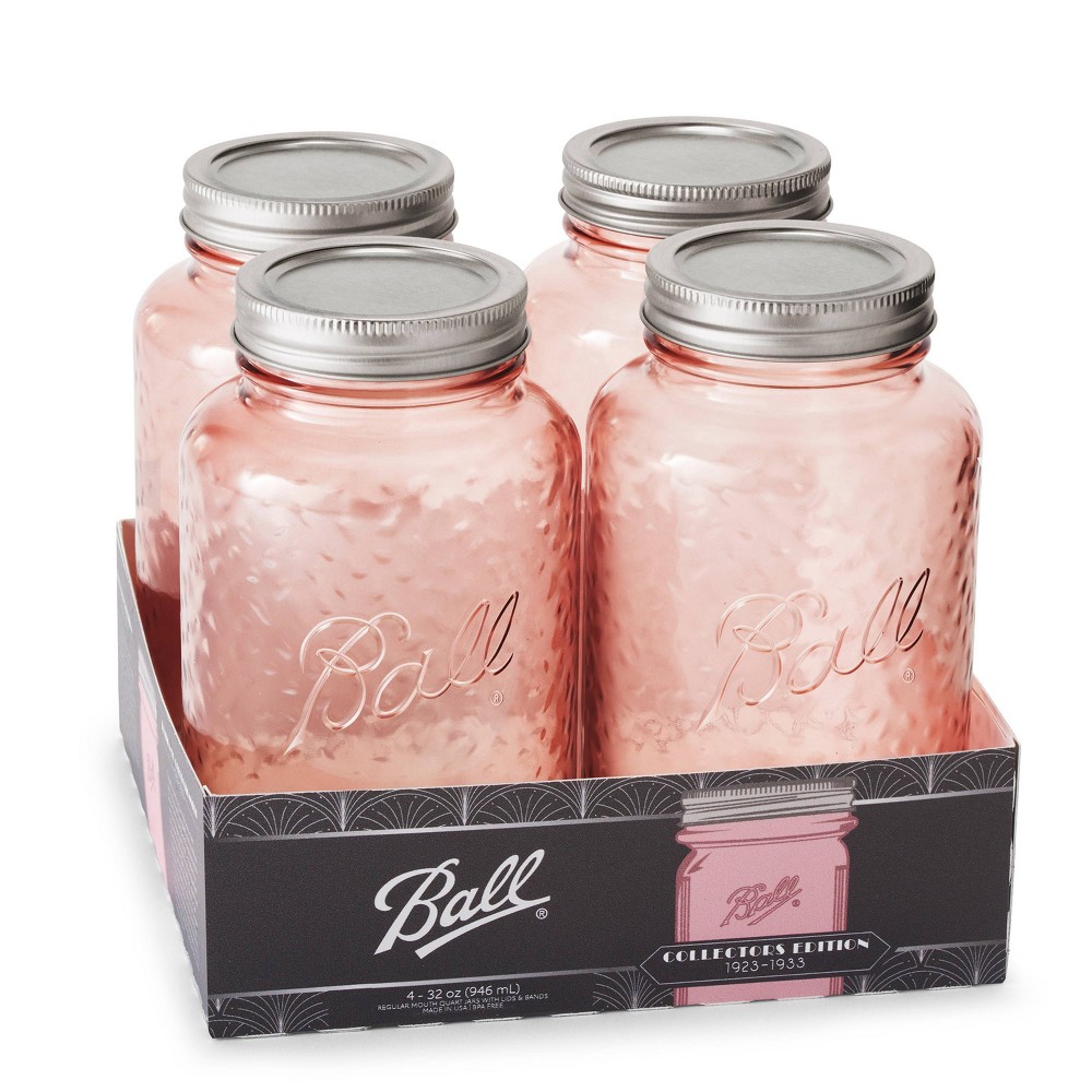 Ball 32oz 4pk Glass Regular Mouth Rose Vintage Mason Jar with Lid and Band