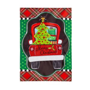 Evergreen Garden Flag Patterned Christmas Truck Applique Double Sided Indoor Outdoor Decor 18" x 12.5" - 1 of 2