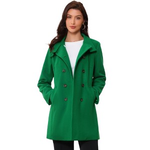 Allegra K Women's Winter Double Breasted Stand Collar Side Pocket Vintage Pea Coats - 1 of 4