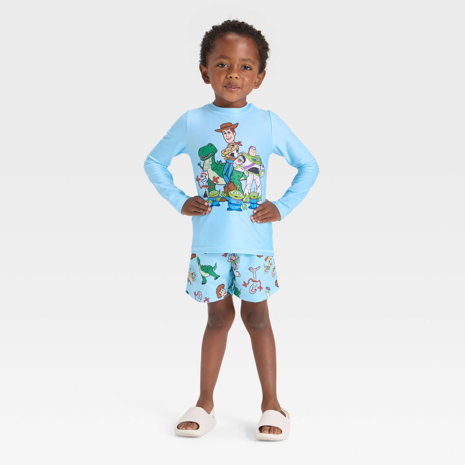 Toddler Boys' Disney Toy Story Long Sleeve Rash Guard Swim Set - Blue 4T