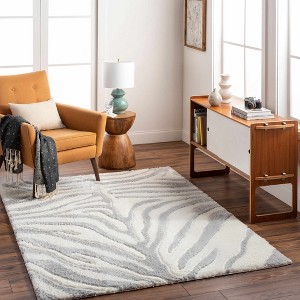 Hauteloom Dysis Gray Zebra Print Plush Rug - 1 of 3