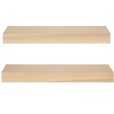 Natural Light Brown Wooden Floating Accent Shelves, Set of 2