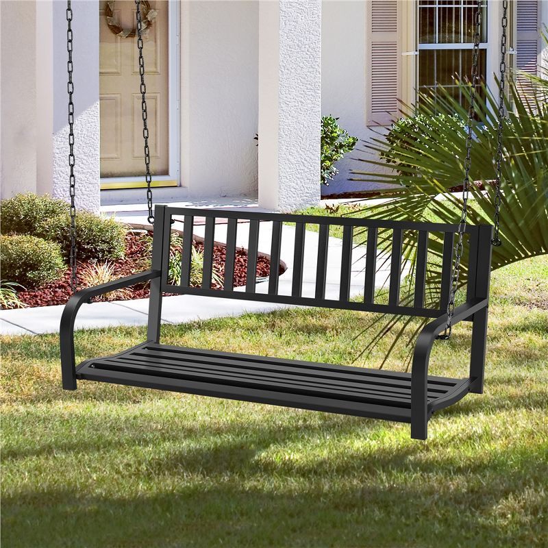 Yaheetech Hanging Swing Bench Outdoor Bench with Chains, Black, 3 of 10