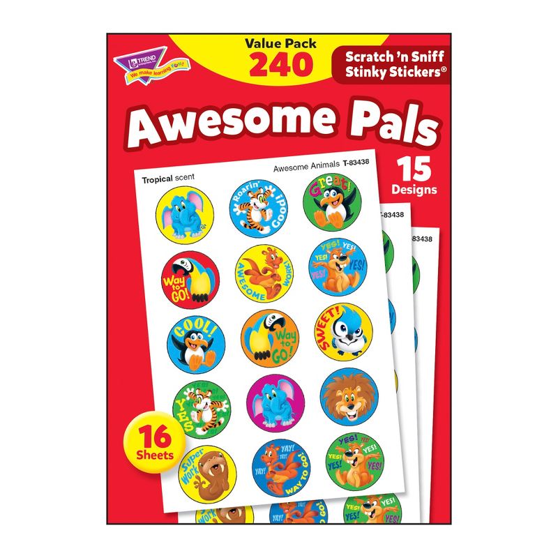 Trend Enterprises Awesome Pals Scratch 'N Sniff Stinky Stickers, 15 Designs, 1 Scent, Pack of 240, 1 of 3