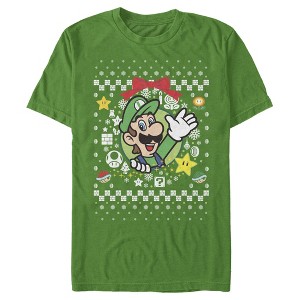 Men's Nintendo Ugly Christmas Luigi Wreath T-Shirt - 1 of 4