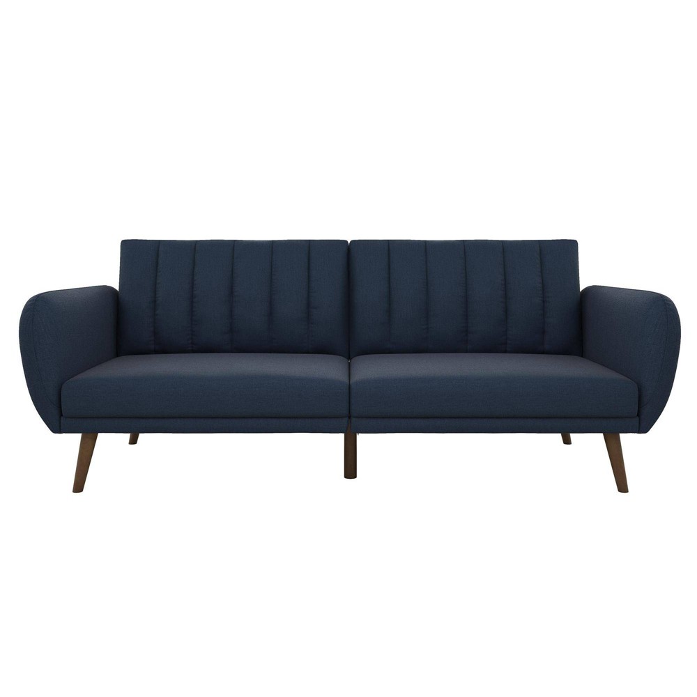 Photos - Sofa Brittany Linen Futon Blue - Novogratz: Convertible  Bed, Ribbed Tufted