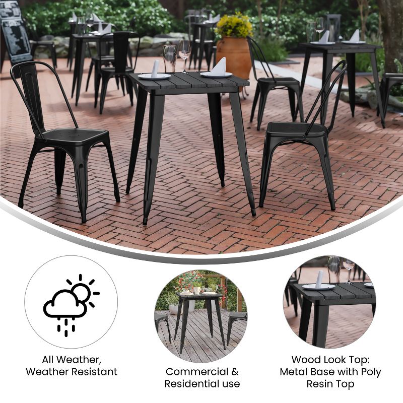 Flash Furniture Declan Commercial Grade Indoor/Outdoor Dining Table, 23.75" Square All Weather Poly Resin Top with Steel Base, 5 of 11