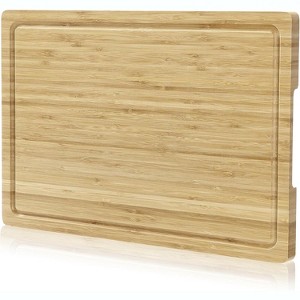 4-Piece Bamboo and Wood Cutting Board Set, Kitchen Suitable, 18"x12" Large Cutting Board with Side Handles and Drainage Channels - 1 of 4