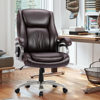 High Capacity 400lbs Tall Office Chair with High Back Leather, Heavy Duty Metal Base for Enhanced Durability - Brown