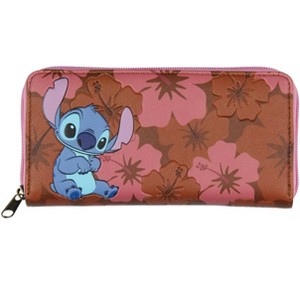 Disney Lilo & Stitch Allover Floral Stamped Design Full Zip Wallet - 1 of 4