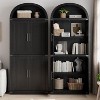 Acekool Arched Bookcase with Doors, 71.4" Tall Farmhouse Display Cabinet, Deep Storage Shelves, Glass Accents, Wooden Display Rack for Home, White - 4 of 4