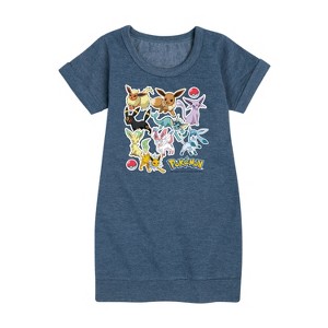 - Pokémon - Eevee Evolution Stickers Graphic Short Sleeve Fleece Dress - 1 of 4