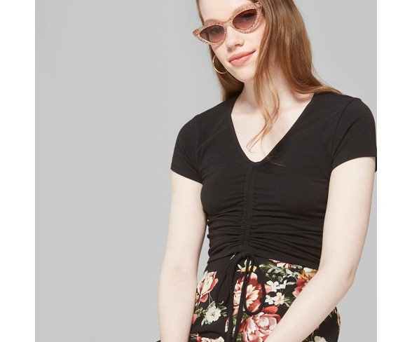 Women's Short Sleeve Ruched Front Top - Wild Fable&#153; Black M
