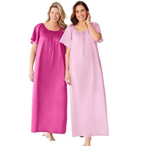 Only Necessities Plus Size 2-Pack Long Silky Gown - 1 of 4