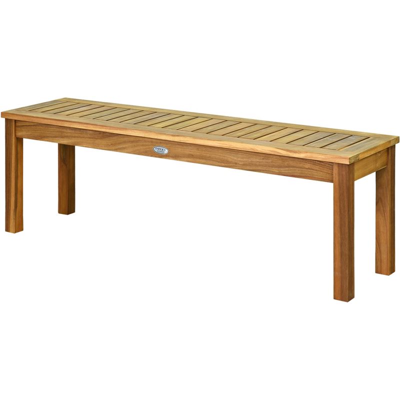 Tangkula Acacia Wood Outdoor Backless Bench Rustic Patio Dining Bench with Slatted Seat, 4 of 6
