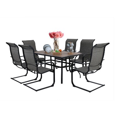 7pc Patio Set with Steel Table with 1.57" Umbrella Hole & Padded Sling C-Spring Arm Chairs - Captiva Designs