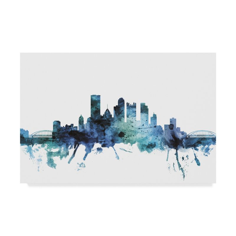 Trademark Fine Art -Michael Tompsett 'Pittsburgh Blue Teal Skyline' Canvas Art, 2 of 4