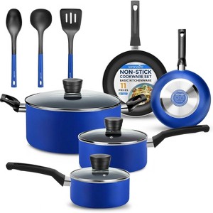 SereneLife Kitchenware Pots & Pans Set – Basic Kitchen Cookware, Black Non-Stick Coating Inside, Heat Resistant Lacquer (11-Piece Set) - 1 of 4