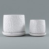 KTMBDW Ceramic Planter Pot Set of 2, Modern Flowerpot with Drainage Hole and Saucer, Embossed Leaf Design Flowerpot for Patio, Garden - 2 of 4