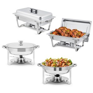 2-Pack Rectangular & Round Chafing Dish Set – 8QT + 5QT Stainless Steel Buffet Warmers with Fuel Holders, Lids & Pans for Catering, Weddings - 1 of 4