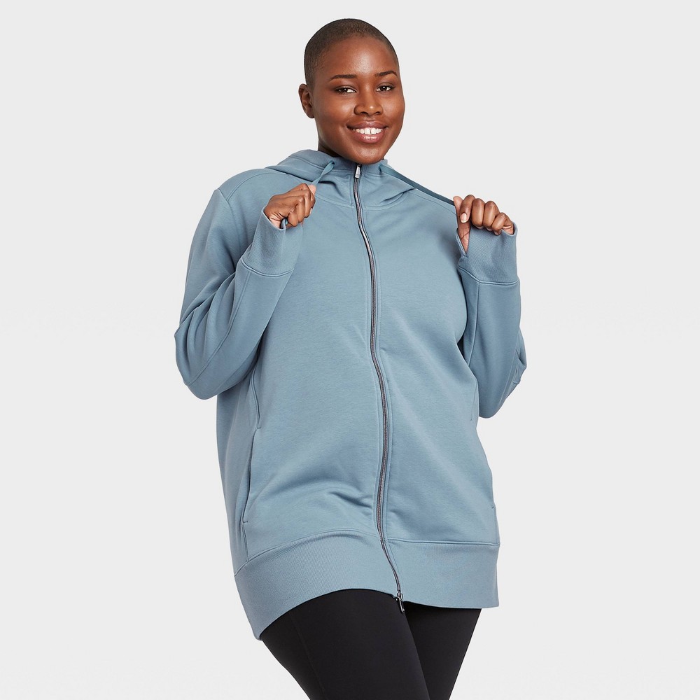 All In MotionWomen's Cozy Fleece Plus Size Tunic Full Zip Sweatshirt ...