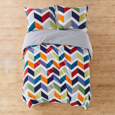 Dominik Multicolor Chevron Cotton Twin Duvet Set