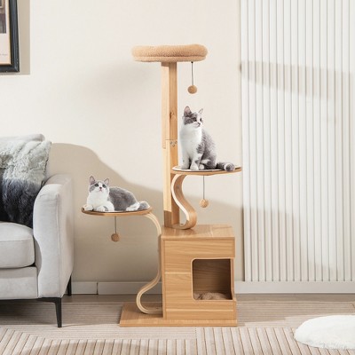 Natural Oak 51" Tall Cat Tree with Plush Perch and Condo