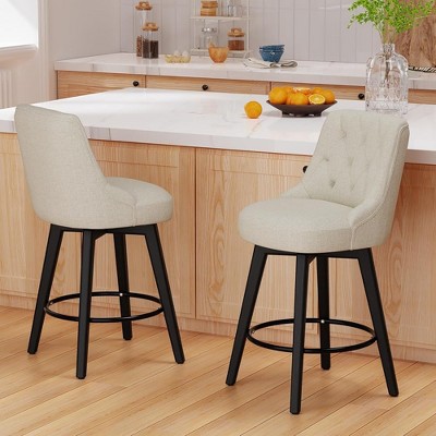 JUJABU 26"H Swivel Bar Stools Set of 2, with Backs, Upholstered and Solid Wood Legs