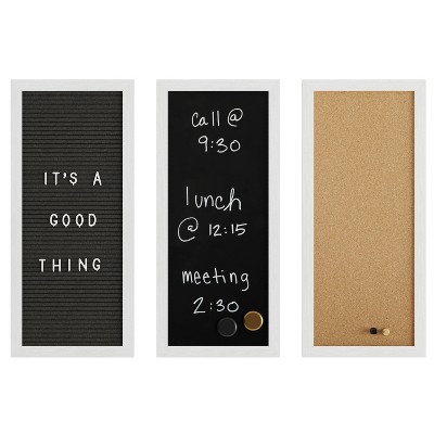 White Woodgrain Cork, Chalk, and Letter Board Set with Magnets