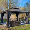 Purple Leaf 10 'X 12' Courtyard Bronze Aluminum Frame Pavilion And Navy Blue Curtain Outdoor Hardtop Gazebo - 2 of 4